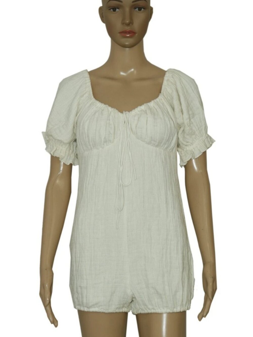 Free People Puff Sleeve Ruffle Tie Front Endless Summer Ivory Romper S